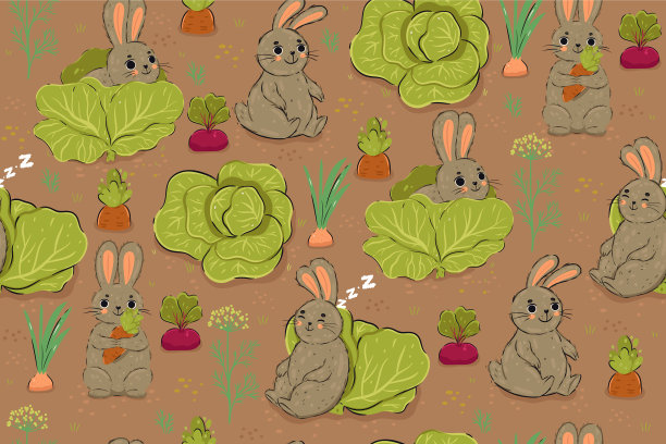 无缝图案的兔子和蔬菜在图片下载