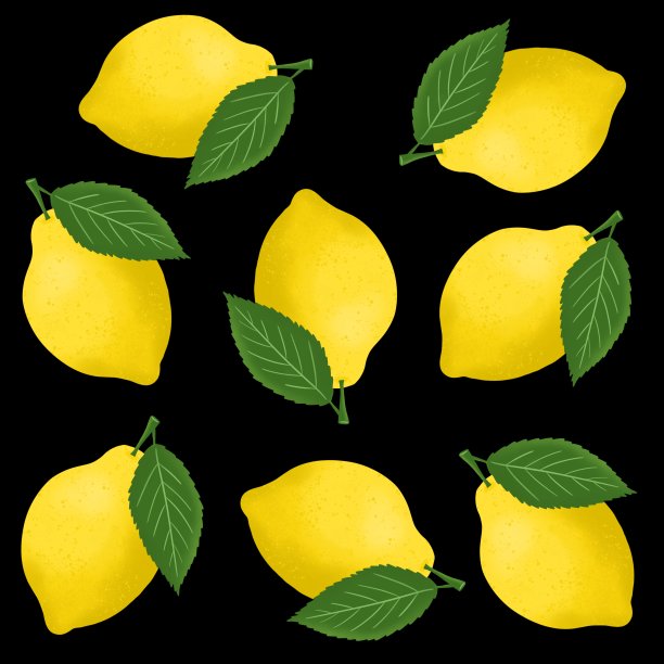 黑色背景下黄色柠檬的插图。图片下载