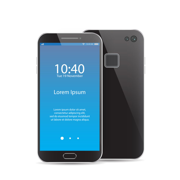 现代黑色智能手机独立的正面和背面图片下载