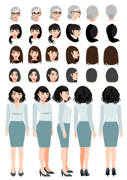 商业女性卡通人物在绿色粉彩图片下载