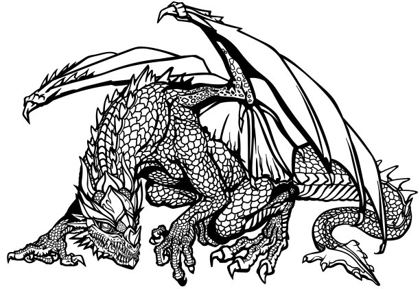西方的龙。经典的欧洲神话生物。黑色和白色图片下载