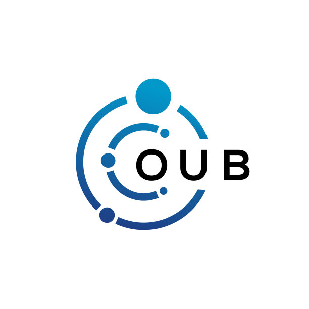 白色背景上的OUB字母科技标志设计图片下载