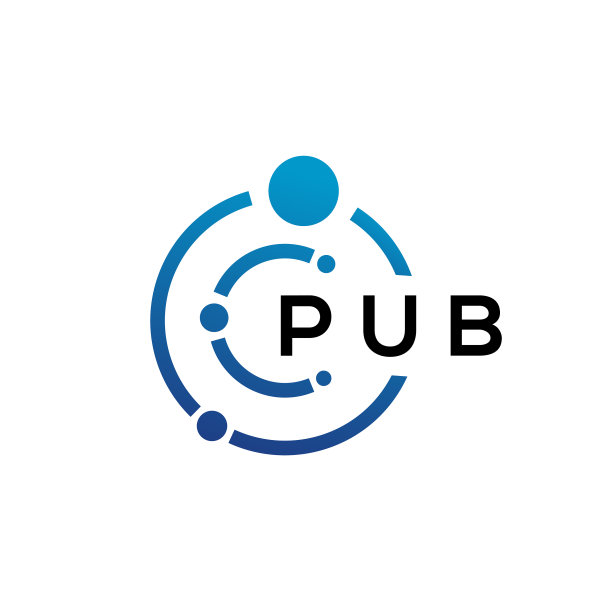 白色背景上的PUB字母科技标志设计图片下载