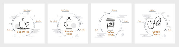 咖啡和茶的方形横幅设置成直线图片下载