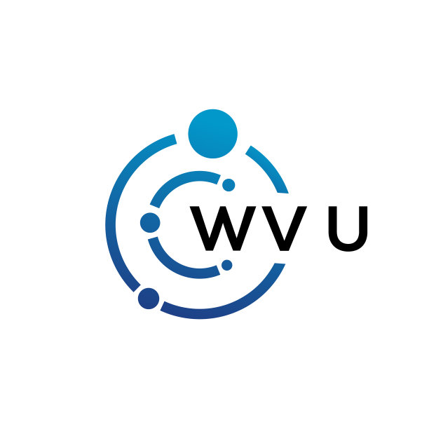 白色背景上的 WVU 字母科技标志设计图片下载