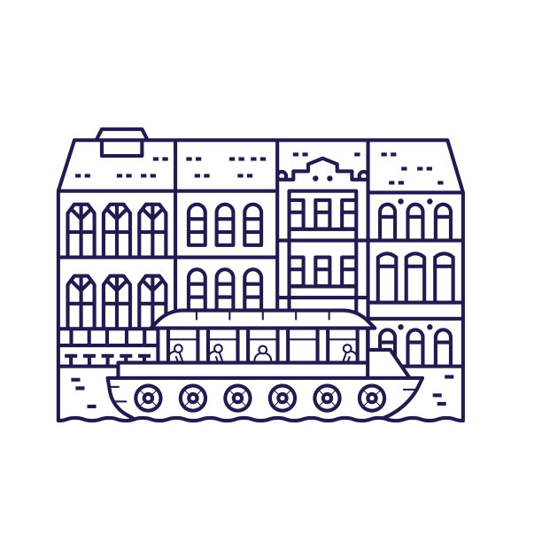 欧洲阿姆斯特丹运河上的房屋和船的标志图片下载