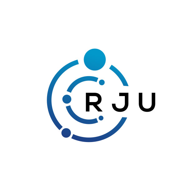 白色背景上的RJU字母科技标志设计图片下载