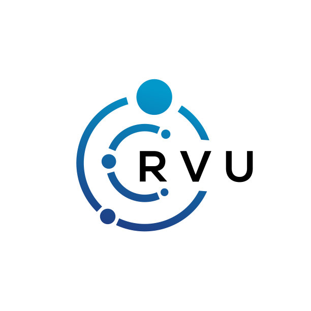 白色背景上的RVU字母科技logo设计图片下载