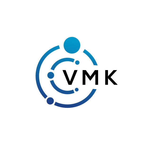白色背景上的VMK字母科技标志设计图片下载