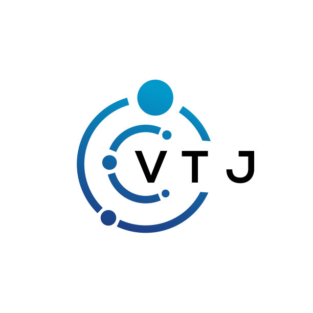 白色背景上的VTJ字母科技标志设计图片下载
