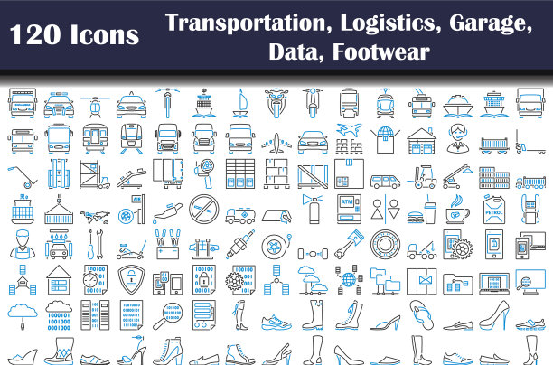 120个交通物流车库数据图标图片下载
