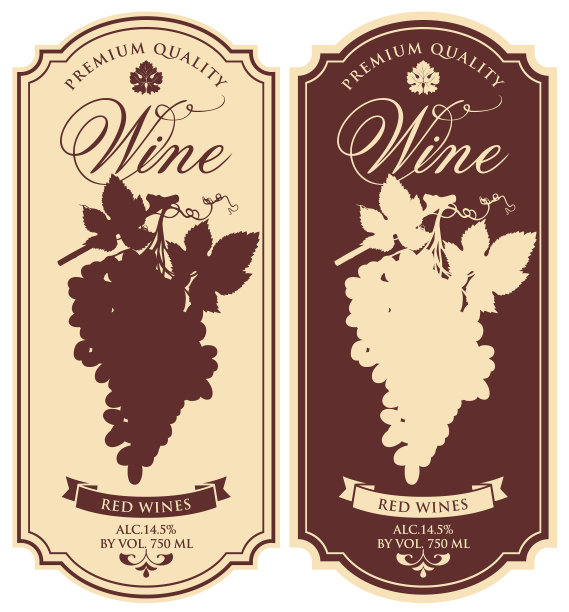 一套两个葡萄酒标签与葡萄串图片下载