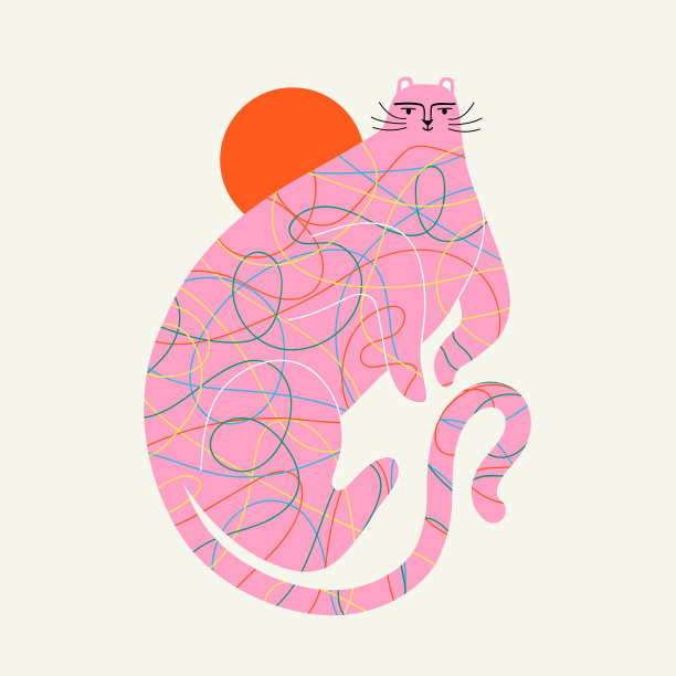 用巨大的粉色猫涂鸦线红色的太阳图片下载