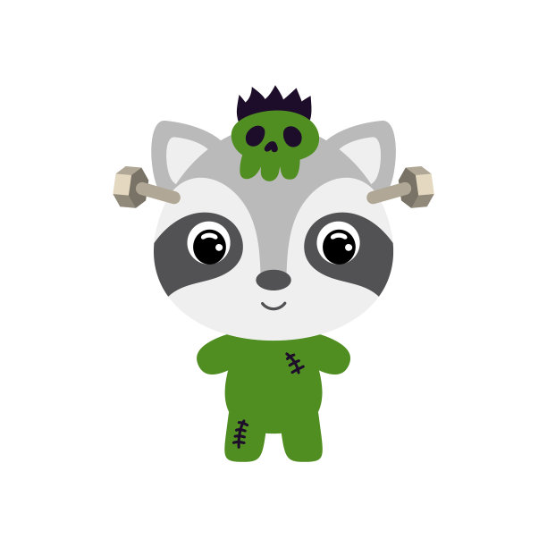 穿着弗兰肯斯坦的万圣节小浣熊图片下载