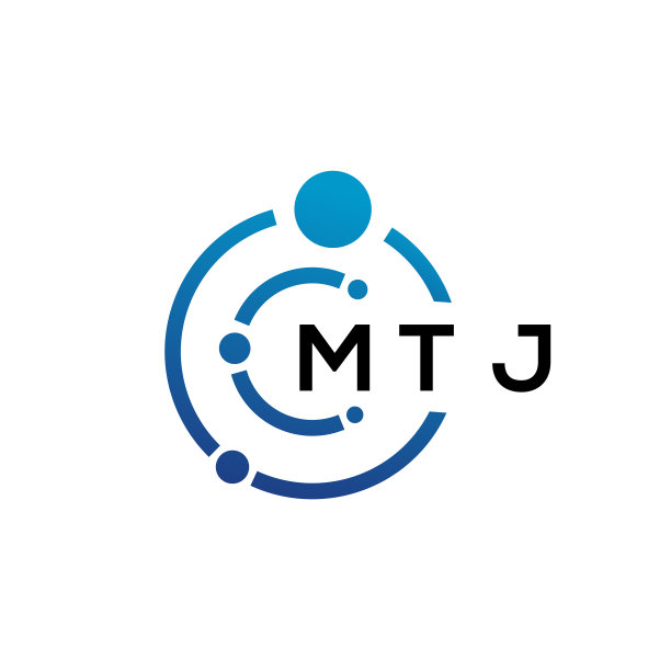 白色背景上的MTJ字母科技标志设计图片下载