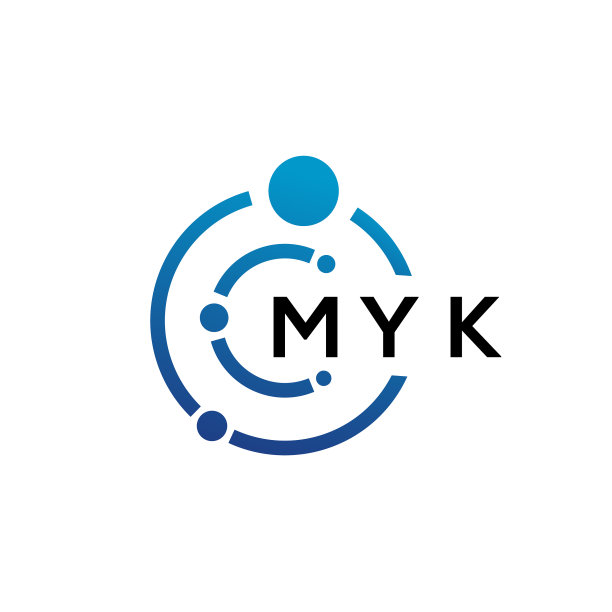 白色背景上的MYK字母科技标志设计图片下载