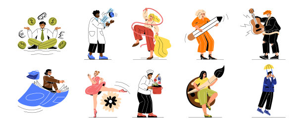 一组创造性的角色和他们的活动图片下载