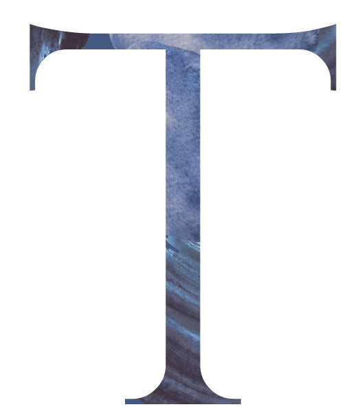 水彩蓝色大写字母T孤立插图，夏日设计元素图片下载