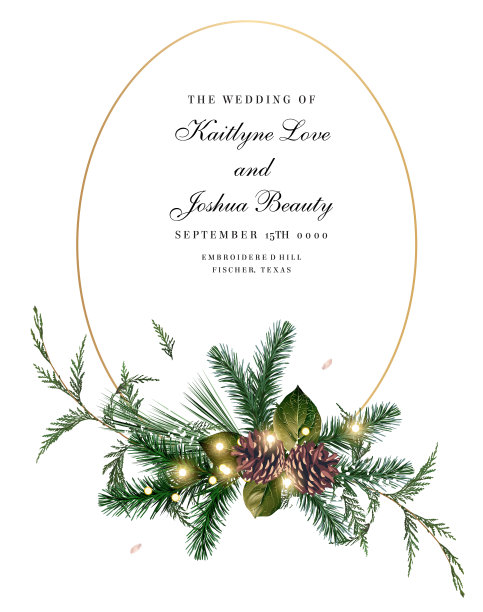 祖母绿圣诞草木，云杉，冷杉，雪松，松果矢量设计椭圆形框架图片下载