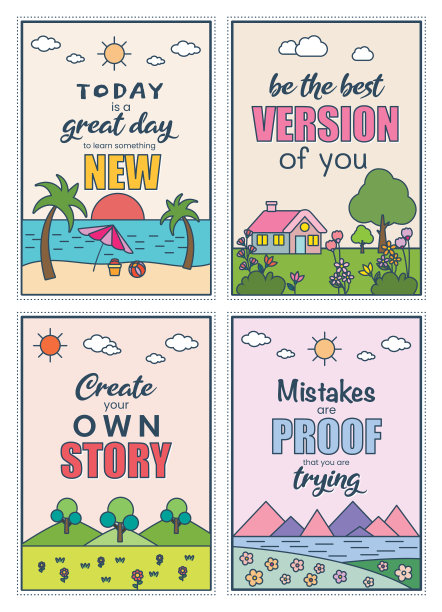 可爱的色彩丰富的海报与激励的名言教室学校图片下载