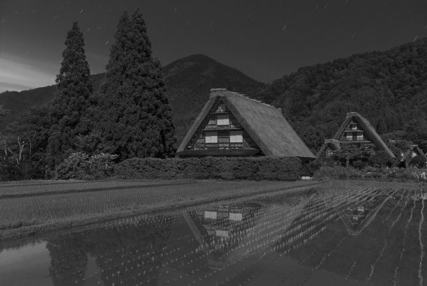 日本春日夜晚的历史村白川乡图片下载