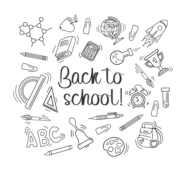 回到学校的一套元素在涂鸦风格图片下载