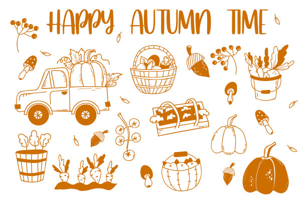 农场套手绘涂鸦南瓜卡车图片下载