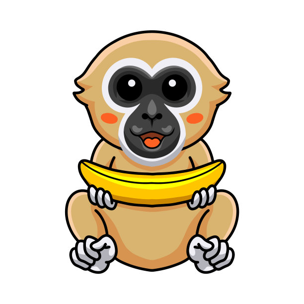 可爱的白手长臂猿抱着卡通猴图片下载