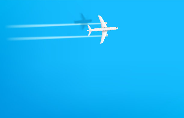 乘坐现代飞机在蓝色的海面上飞行。3d矢量插图与复制空间图片下载