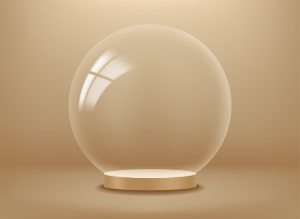 透明玻璃球的空橱窗。3d矢量演示模型图片下载