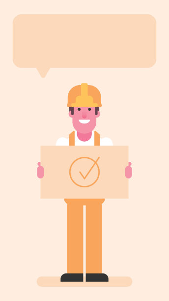 建设者手持标志与复选标记和微笑图片下载