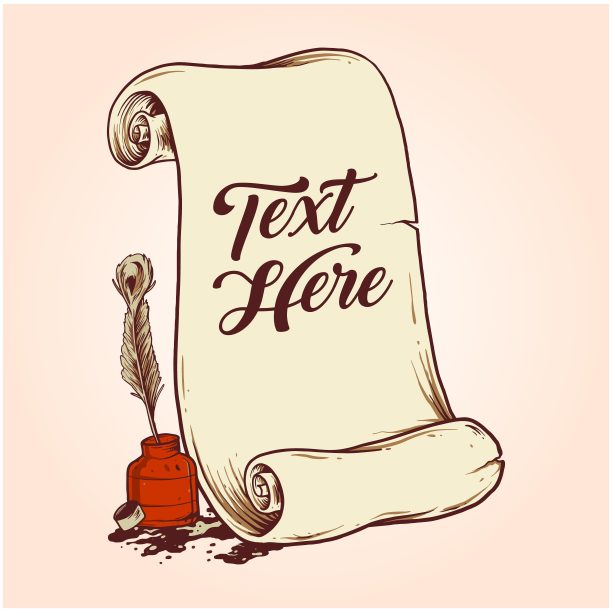 旧纸卷与书写墨水插图图片下载