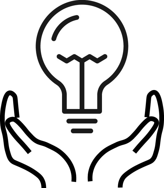 支持、呈现、慈善理念。用黑色细线绘制的现代矢量符号。可编辑的中风。灯泡的矢量线图标在伸出的手图片下载