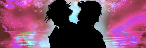 江户时期歌舞伎演员不可能心碎的恋人剪纸风格单色剪影和背景插图的满月和大海图片下载