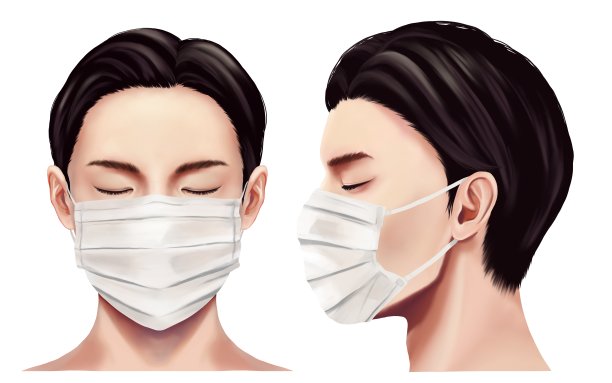 一个男人戴着面具和闭上眼睛的插图前面和侧面设置光栅材料图片下载