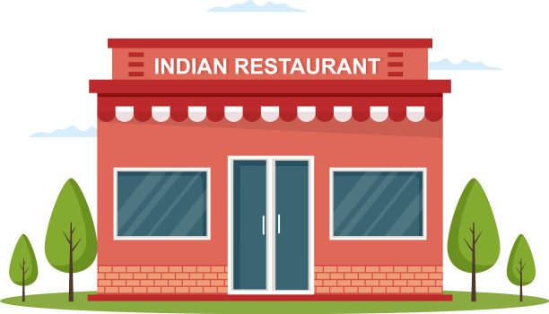 印度餐厅建筑卡通在平图片下载