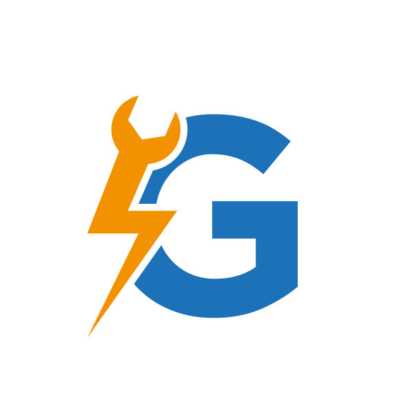 初始字母G维修扳手和伏特电源标志设计维修，电子标志矢量模板图片下载