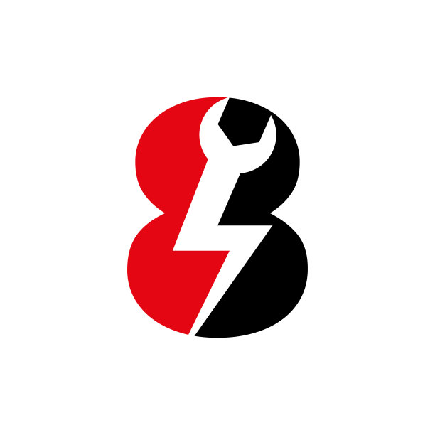 初始字母8维修扳手和伏特电源标志设计维修，电子标志矢量模板图片下载