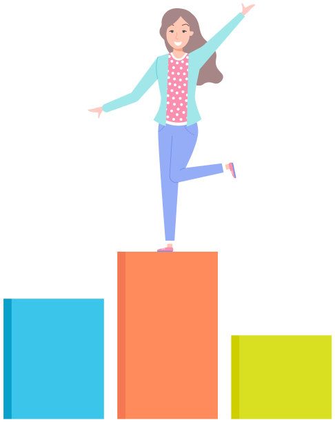 站在视觉图顶端的女士。女人分析数据，用柱状图统计指标图片下载