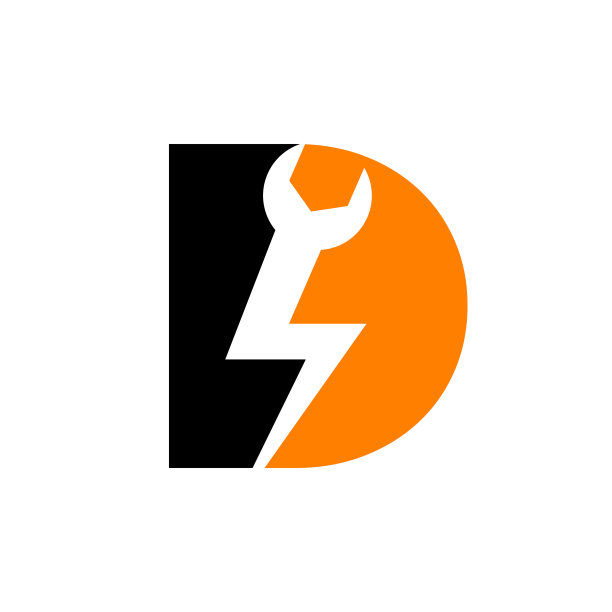 初始字母D维修扳手和伏特电源标志设计维修，电子标志矢量模板图片下载