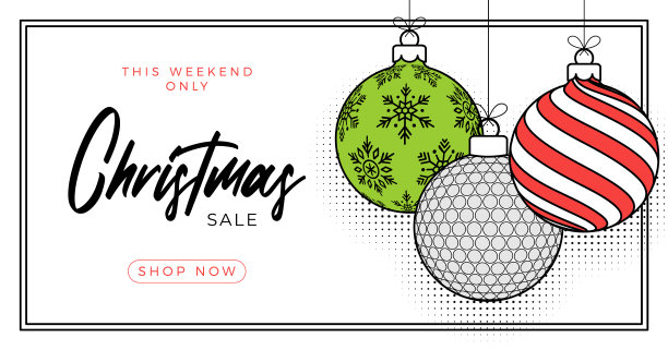 时尚线条风格高尔夫圣诞贺卡。圣诞快乐新年快乐轮廓卡通体育banner。白色背景上的高尔夫球作为圣诞球。矢量素材。图片下载