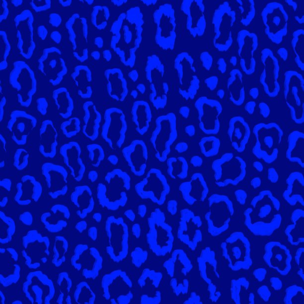 潦草豹纹无缝图案。单色动物打印用铅笔在蓝色的颜色图片下载