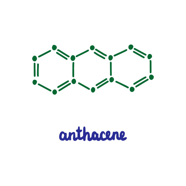 蒽手绘向量式化学结构字母蓝绿色图片下载