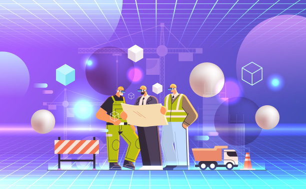 建筑工人戴着虚拟现实眼镜图片下载