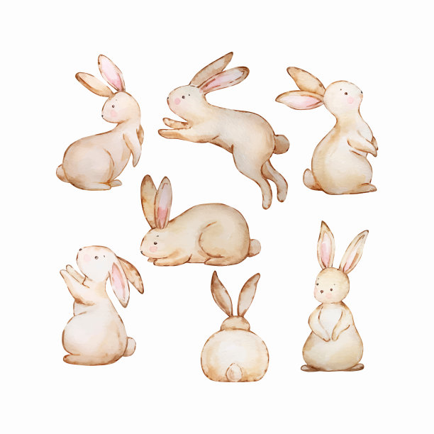 水彩套可爱的棕色复活节兔子图片下载