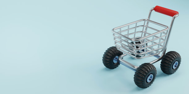 3D渲染超级购物车的粉彩背景，大型购买概念图片下载