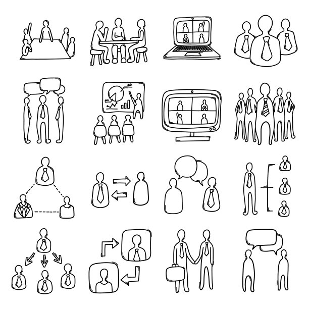 团队涂鸦图标绘图草图的集合图片下载