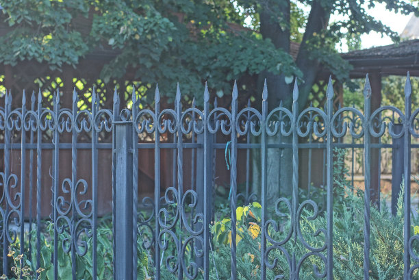 栅栏是用黑色锋利的铁制成的花纹棒图片下载