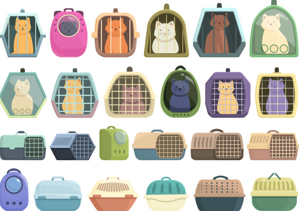 猫载体图标设置卡通笼犬图片下载