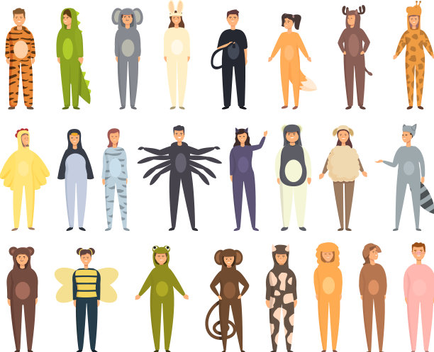 万圣节动物服装图标设置卡通图片下载